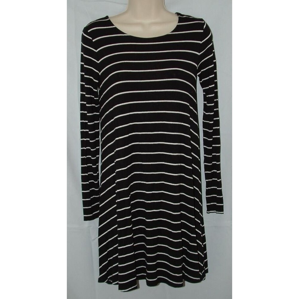 Black Stripe Sz XS Soft Stretchy Long Sleeve Knee Length Swing Dress OLD NAVY